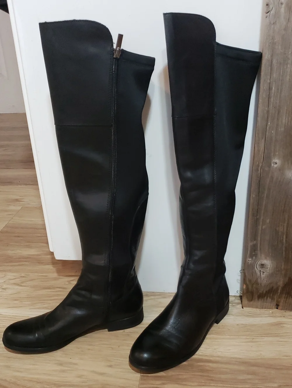 Franco Sarto Tall Over Knee Full Zip Riding Boots Black Leather 8.5 Low Heel